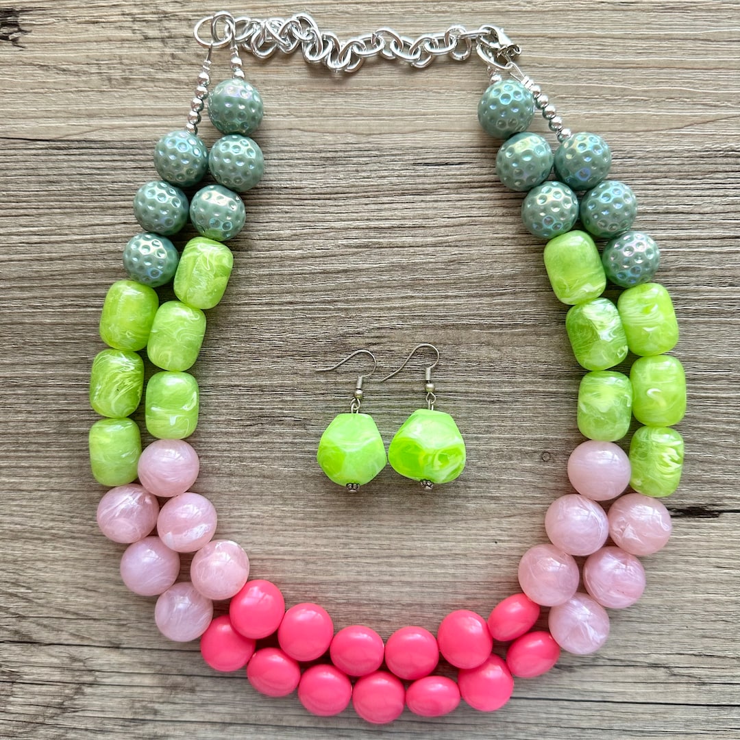 Junk Chain - Pink/Green ?? Glittery Lime Green TRASH Necklace: Drippy Acrylic Word  main image 4