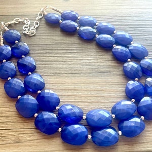 Royal Blue Statement Necklace, Chunky Jewelry Big Beaded Double Strand Necklace, Dark Blue Necklace, Blue Jewelry Set, Dark Blue Beaded image 2