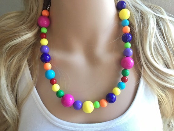 Turquoise Multicolor Rainbow Statement Necklace -Bib Jewelry Stone Necklace  - Vivid Designs Jewelry