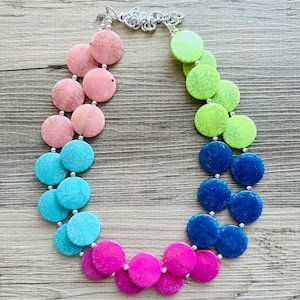 Palisade Sommer Sonnenuntergang Große Perlenkette, Doppel Strang Statement Schmuck, Koralle hellgrün blau Chunky bib Brautjungfer Schmuck