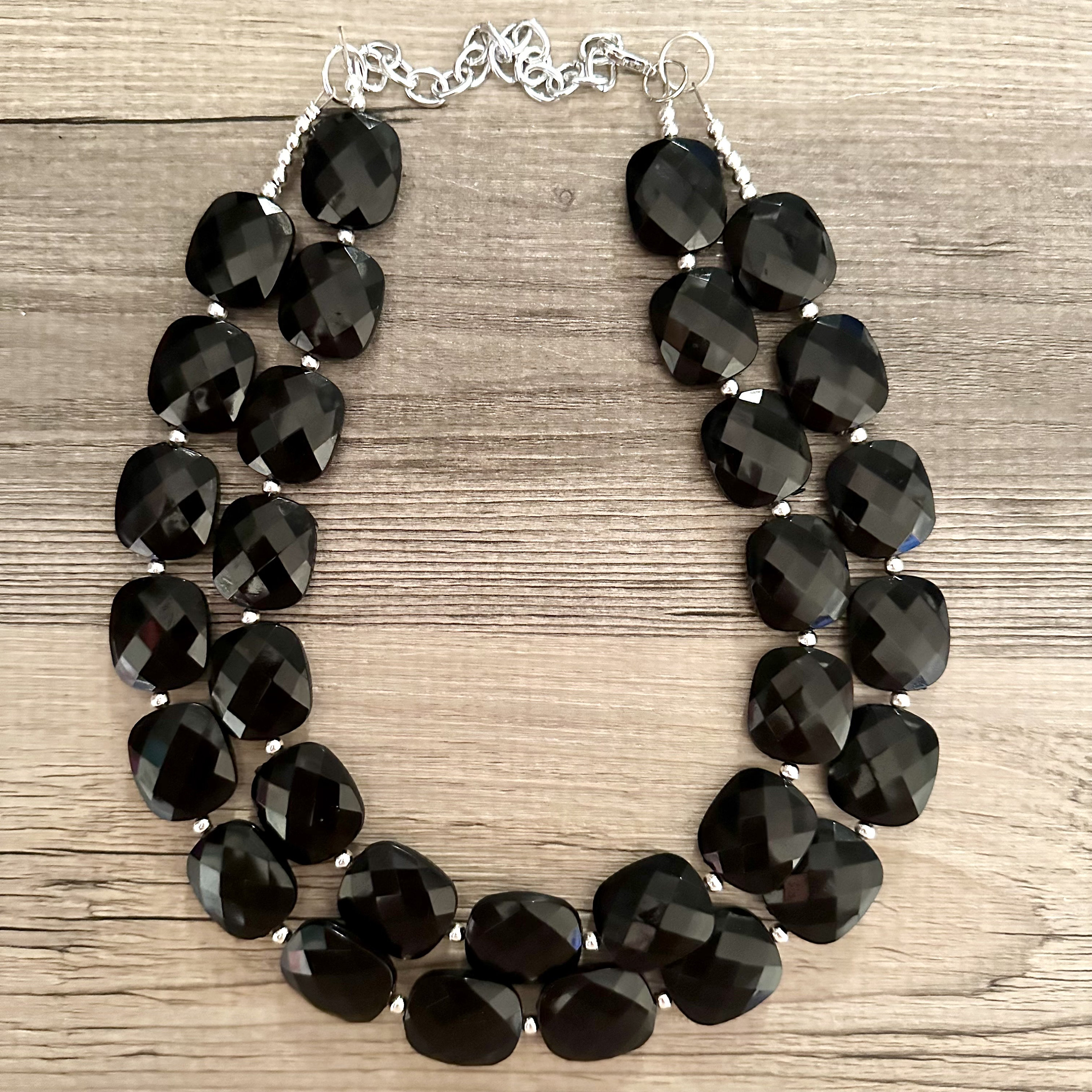 Black Dress Chunky Bib Necklace Black Crystal Bib Necklace, Chunky Beaded Statement  Jewelry