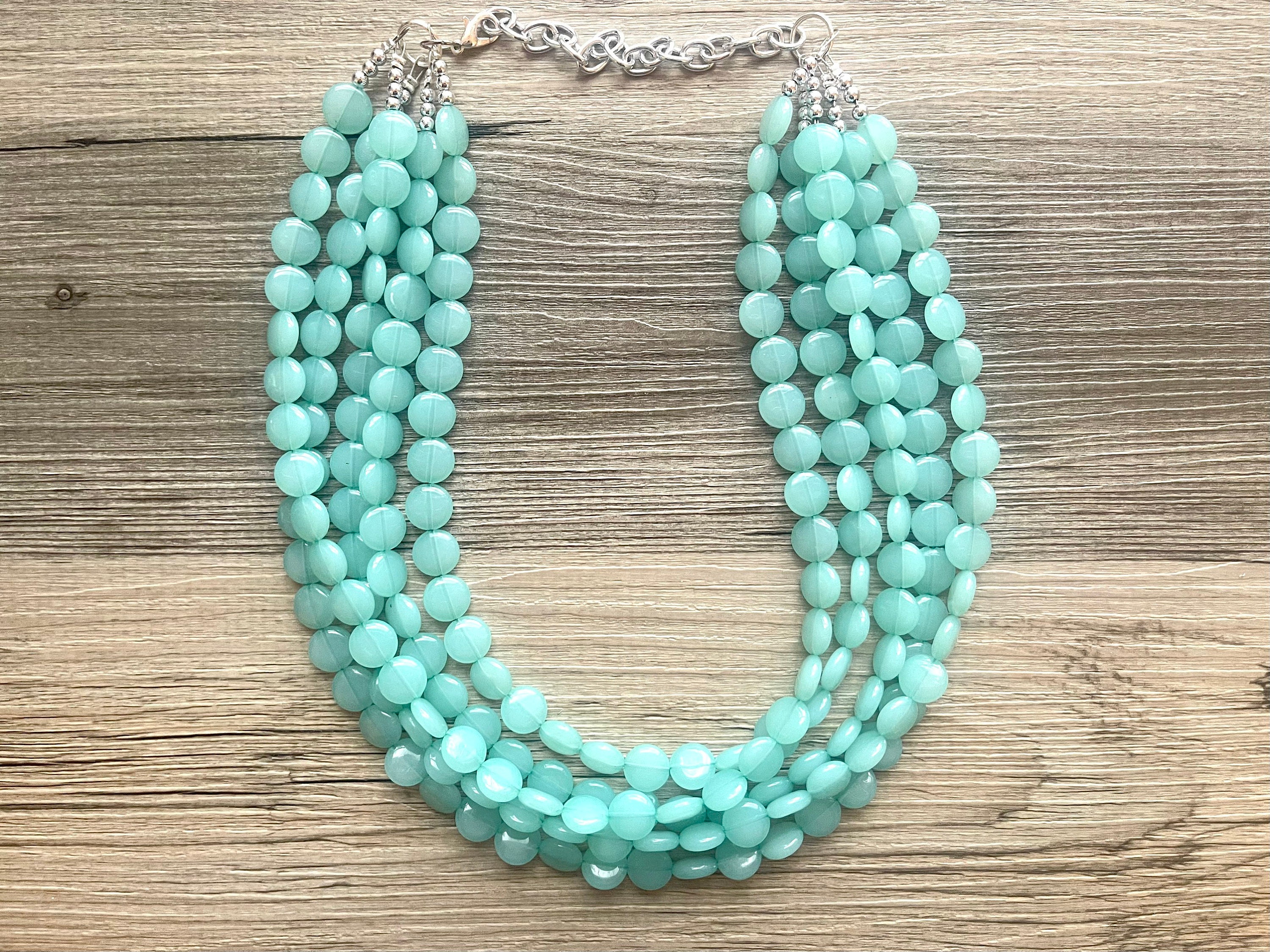 Mint Green Beaded Statement Necklace, Beaded Jewelry, Light