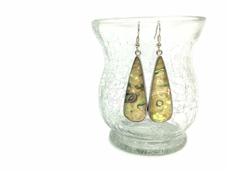 shell jewelry Genuine Abalone Earrings set in silver plated teardrops silver drop earrings mother of pearl earrings abalone jewelry