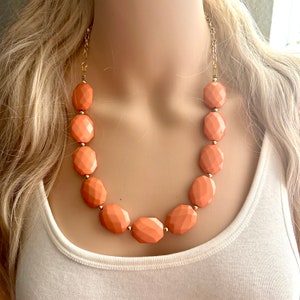 Burnt Sienna & Gold Long Necklace, dark orange ball bead necklace, single strand bib necklace, brown champagne statement layering jewelry