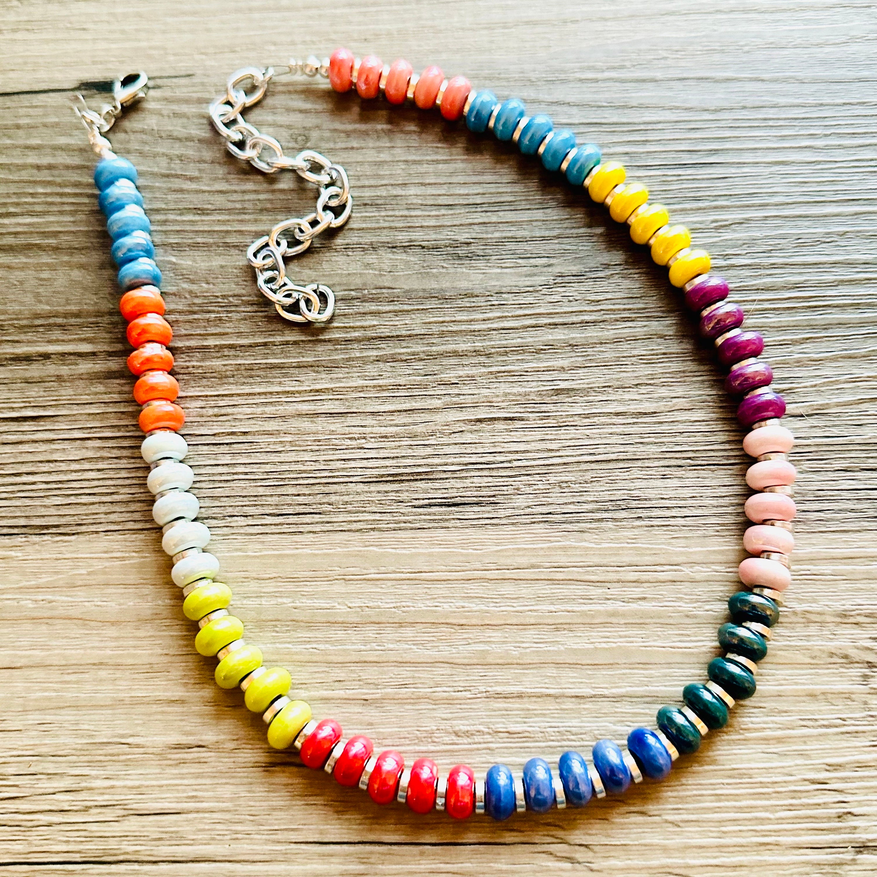 Rainbow Porcelain Block Layering Red Blue Beaded 1 Strand Necklace Colorful Jewelry Chunky Statement Necklace Jelly Bean Confetti Bubble Etsy Ireland