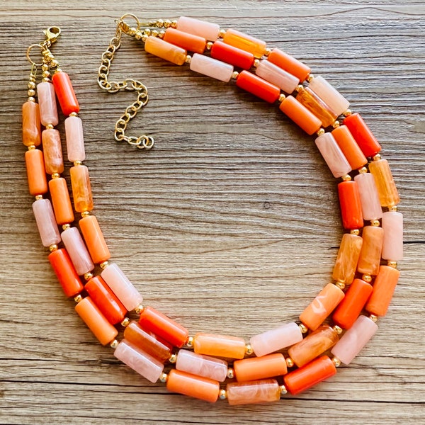 Orange Bead Bib Necklace Set main image 0