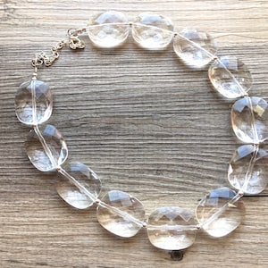 Resin Single Strand Clear Crystal Statement Necklace, Bib necklace, everyday necklace, beaded necklace, bridesmaid necklace, translucent