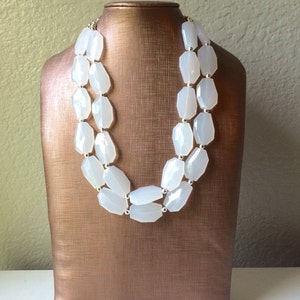 White Beaded Statement Necklace, Bridesmaid Chunky Necklace, Everyday Casual Affordable Jewelry