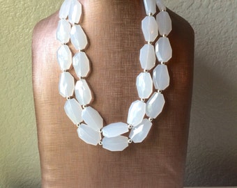 White Beaded Statement Necklace, Bridesmaid Chunky Necklace