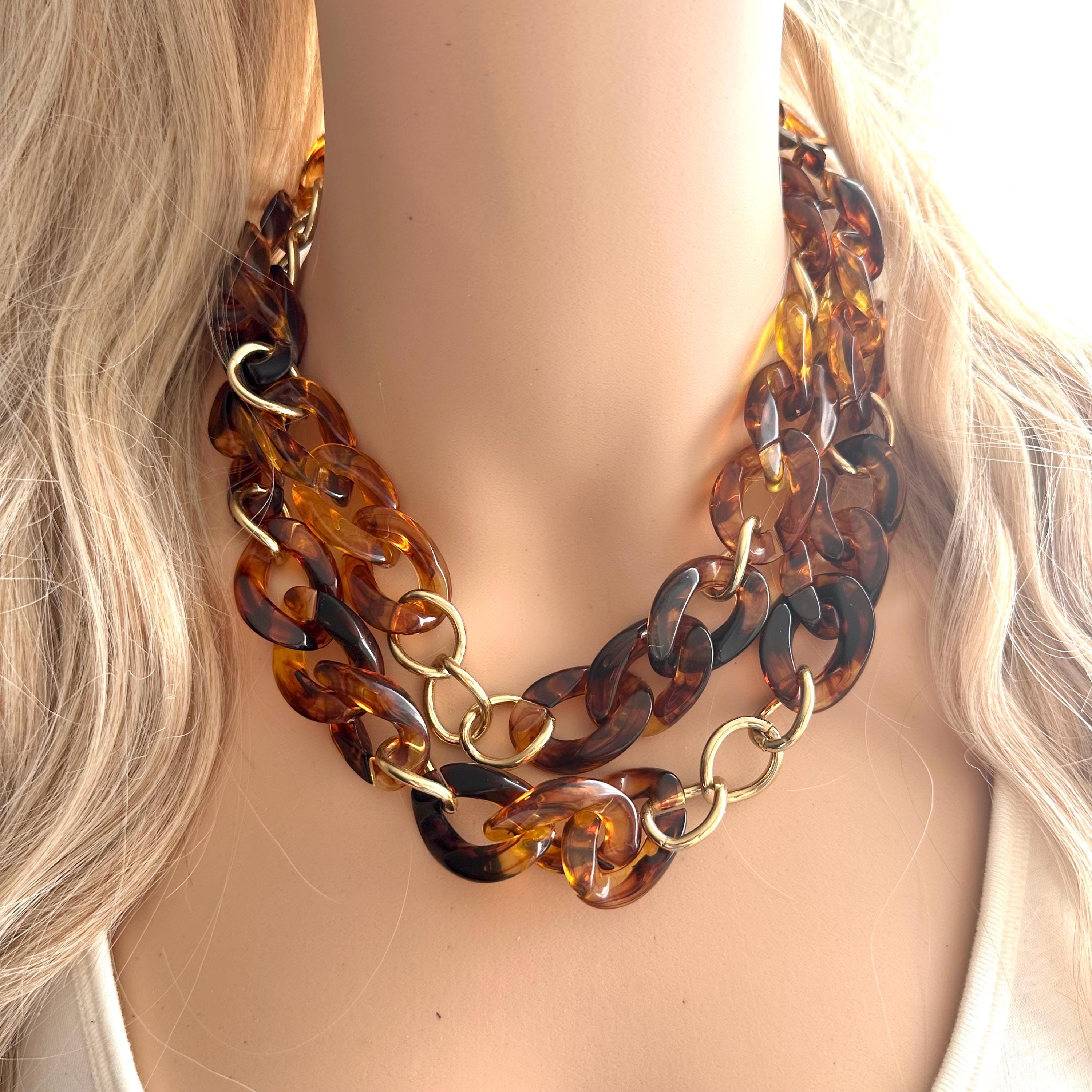 アクセサリー TORTOISE SHELL GOLD NECKLACE SQUARE Tortoise Shell Oversized Resin Necklace / Anne Hung / Zenzii