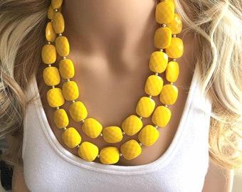 Bright Yellow Statement jewelry set, Chunky Beaded Necklace, yellow Jewelry, bright colorful Necklace, yellow beaded necklace earrings