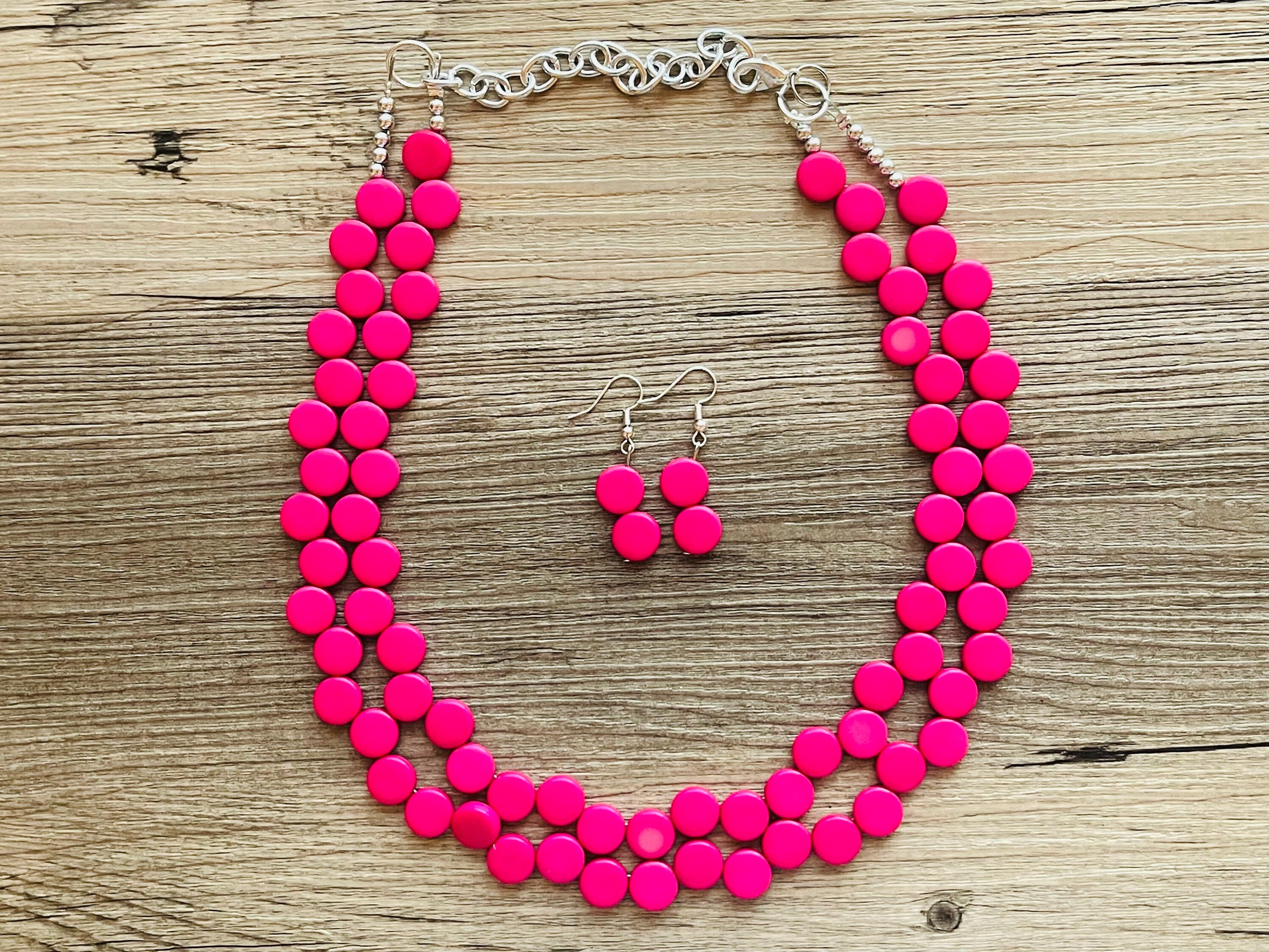 Hot Pink Rhinestone Necklace And Earring Set, Hot Pink Prom Necklace And Earring Set
