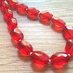 Cherry Red Necklace, single strand jewelry, big beaded chunky statement necklace, red jewelry, bridesmaid necklace, bib necklace