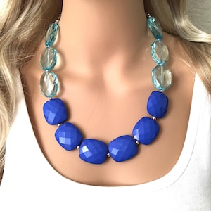 Light & Royal Blue Big Bead Necklace, single Strand Statement Jewelry, blue Chunky bib, bridesmaid necklace, royal blue necklace, turquoise