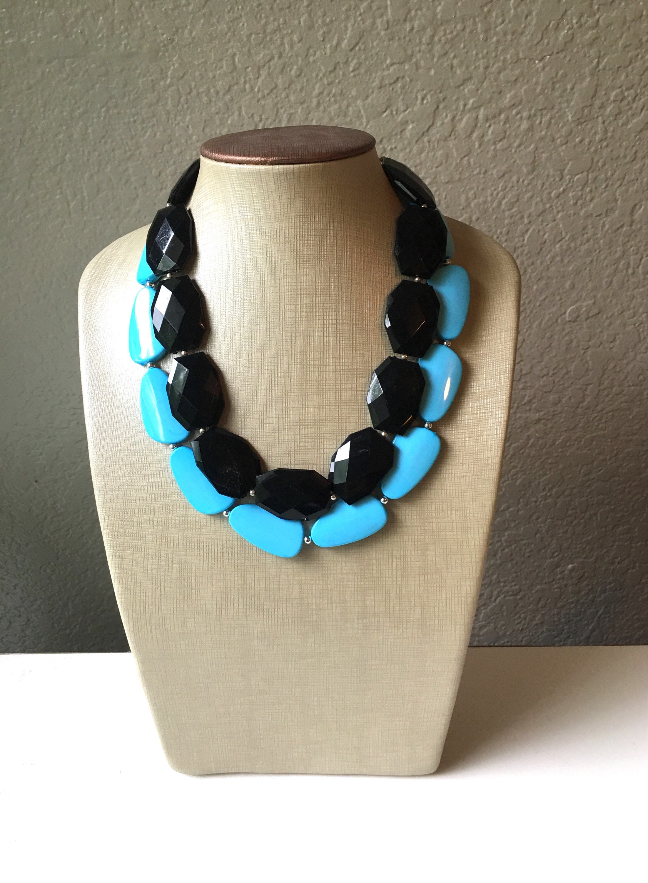 Black & Turquoise Necklace Double Strand Jewelry Big Beaded Etsy UK