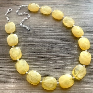 Single Strand Marigold Yellow Big Beaded Statement Necklace, bright yellow necklace, yellow jewelry set, yellow earrings