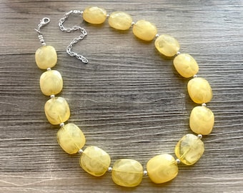 Single Strand Marigold Yellow Big Beaded Statement Necklace, bright yellow necklace, yellow jewelry set, yellow earrings