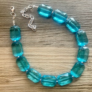 Teal Big Beaded Statement Necklace, beaded jewelry, blue jewelry, teal beaded necklace, turquoise jewelry, blue necklace, chunky beaded bib