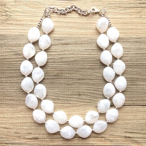 Double Layer White chunky statement necklace, bib jewelry cloudy white necklace, white jewelry, white beaded necklace, white bubble