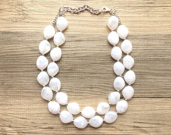 Double Layer White chunky statement necklace, bib jewelry cloudy white necklace, white jewelry, white beaded necklace, white bubble