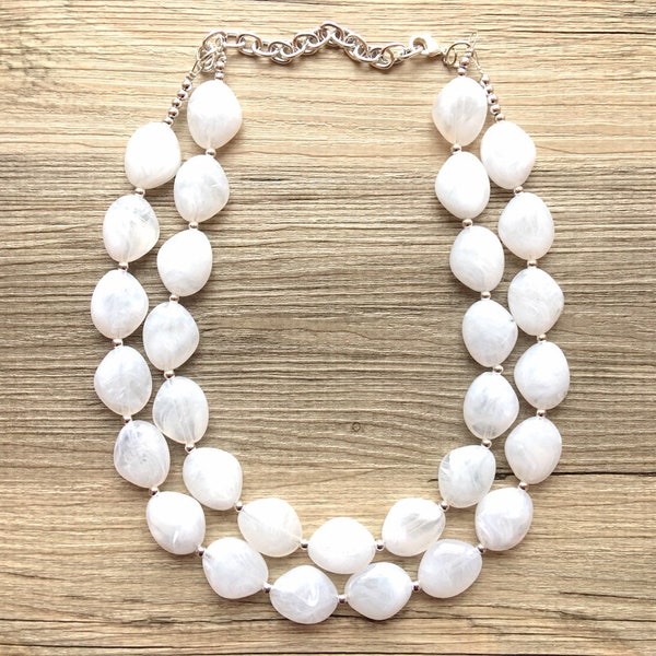 Double Layer White chunky statement necklace, bib jewelry cloudy white necklace, white jewelry, white beaded necklace, white bubble