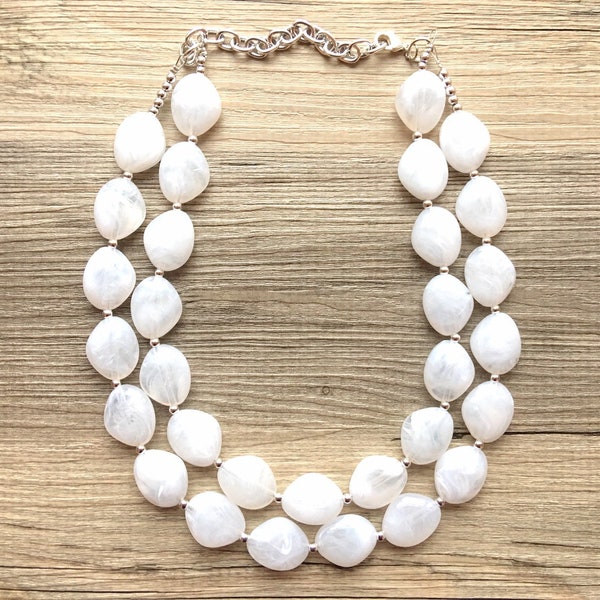 White Bead Necklace Etsy