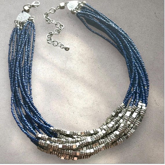 Breaking Waves Chunky Multi Strand Blue Statement… - image 1