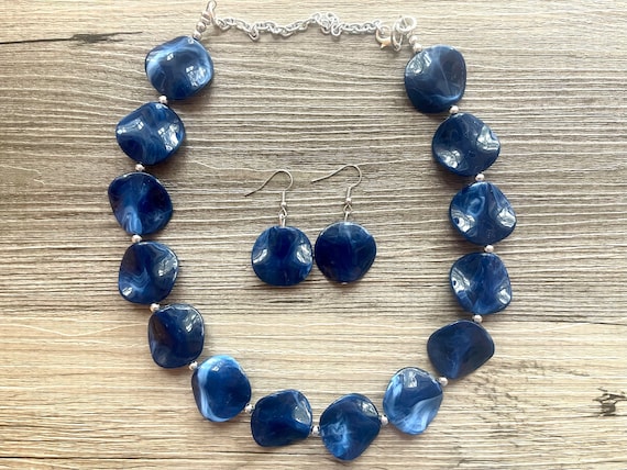 Navy Blue Statement Necklace Jewelry Set Chunky Jewelry Big Etsy
