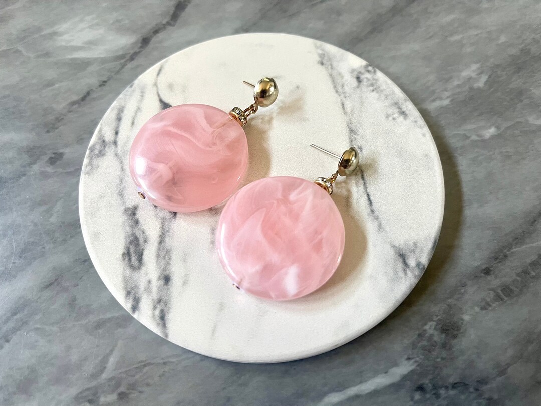 Blush Pink & Gold Drop Bead Earrings, Pink Beaded Statement Earrings