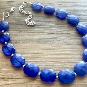 Royal Blue Necklace, single strand jewelry, big beaded chunky statement necklace, blue necklace, Sports team necklace, royal blue jewelry