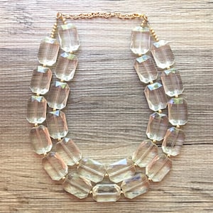Collar llamativo de cristal transparente grueso, facetado, joyería neutra para uso diario, collar llamativo, collar babero grueso con detalles en plata o oro
