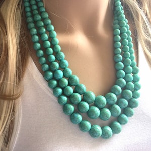 Turquoise Beaded statement necklace, extra chunky graduated bead blue green jewelry, turquoise long necklace jewelry, green earrings