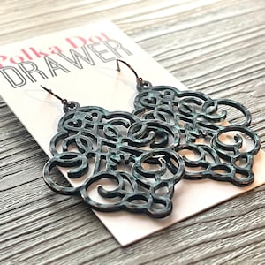 Distressed Antique Filigree Earrings, Black drop Earrings, Metal Filigree Earrings, filigree jewelry, black jewelry cutout lace earrings