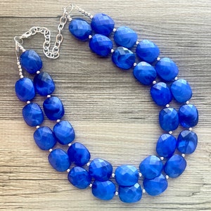 Royal Blue Statement Necklace, Chunky Jewelry Big Beaded Double Strand Necklace, Dark Blue Necklace, Blue Jewelry Set, Dark Blue Beaded image 5