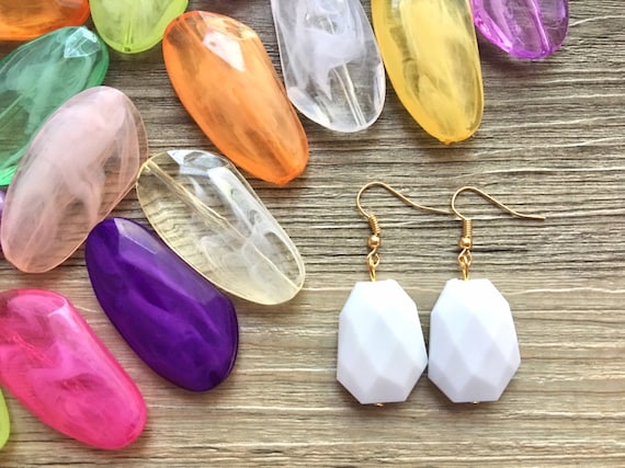 White Beaded \u0026 Gold Statement Earrings