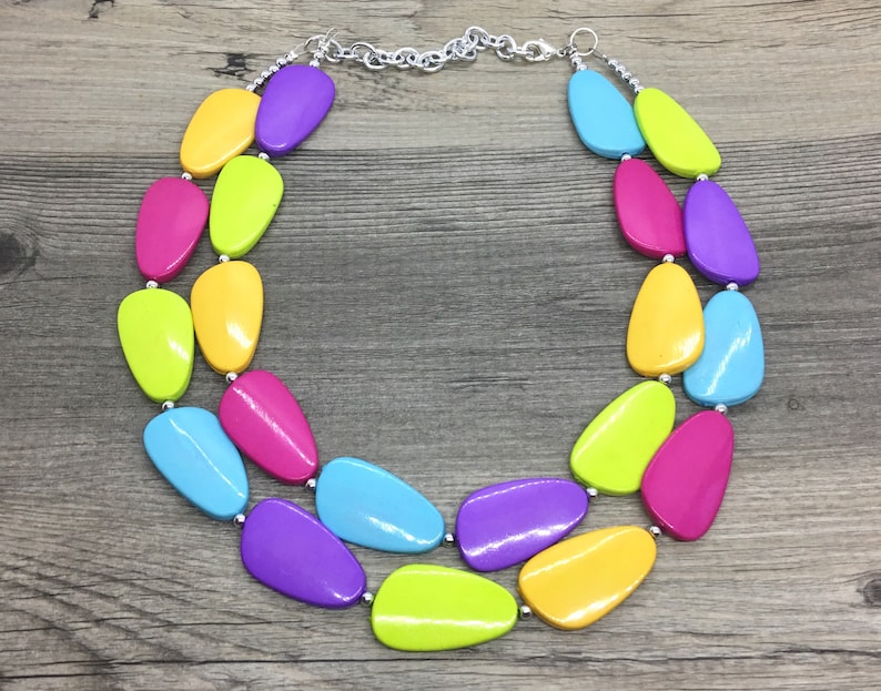 Fiesta Rainbow Beaded Necklace rainbow jewelry Chunky statement necklace big beaded necklace Colorful Jewelry rainbow baby