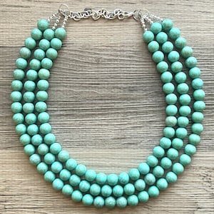 Turquoise Green Beaded Statement Necklace, beaded jewelry, light green jewelry, mint beaded necklace, green earrings necklace, chunky