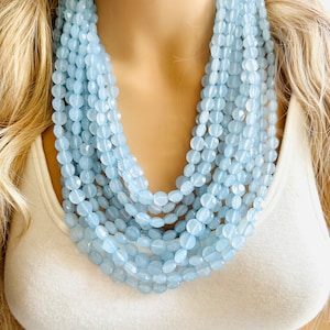 Vintage 11 Strand Light Blue Breeze Beaded Necklace jewelry, beaded chunky statement necklace, aqua bridesmaid necklace, bridal jewelry