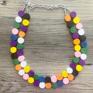 Colorful Wood Statement Necklace, Chunky Beaded Necklace, colorful Jewelry, rainbow necklace, multi color Necklace, beaded necklace jewelry