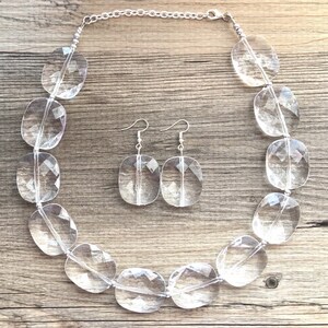 Single Strand Clear Crystal Statement Necklace, Bib necklace, everyday necklace, beaded necklace, bridesmaid necklace, translucent necklace