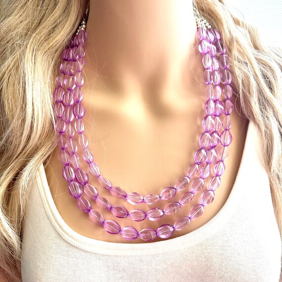 First Date Lavender Statement Necklace, triple st… - image 7