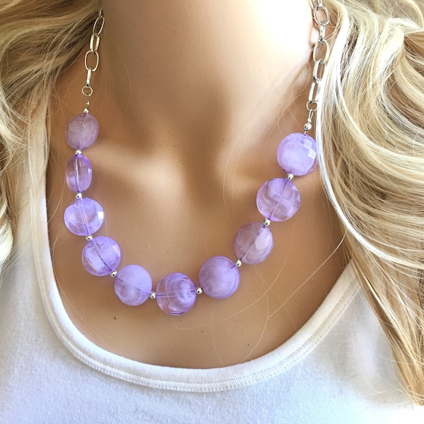 Lavender Purple Statement Necklace & Earring set, purple jewelry, Your Choice of GOLD or SILVER, purple bib chunky necklace, purple earring