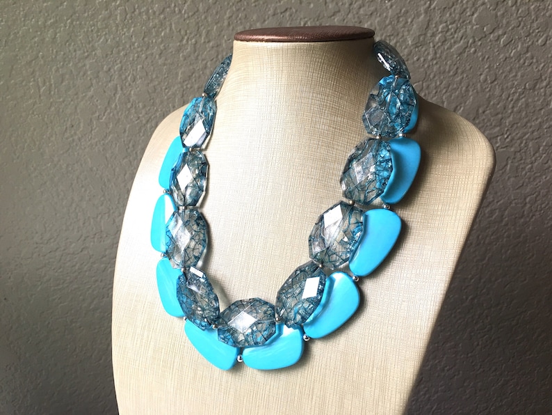 turquoise jewelry teal jewelry double strand jewelry Teal /& Turquoise Necklace big beaded chunky statement necklace blue necklace