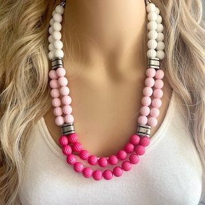Pink Ombré Beaded Necklace, pink Jewelry, Chunky statement necklace, big beaded necklace, blush jewelry, pink statement necklace