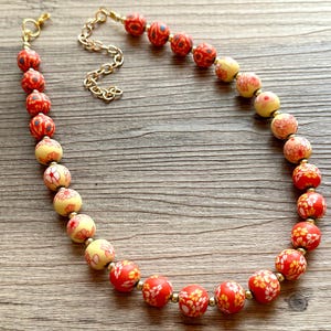 Floral Sunset Earthy Clay Geometric Necklace, single Strand Statement Jewelry, everyday flower tribal rainbow colorful yellow red orange