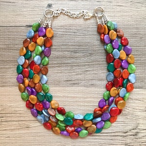 Collana di perline arcobaleno a 5 fili, gioielli colorati, collana importante, collana di perline grandi, gioielli arcobaleno, coriandoli autunnali arcobaleno