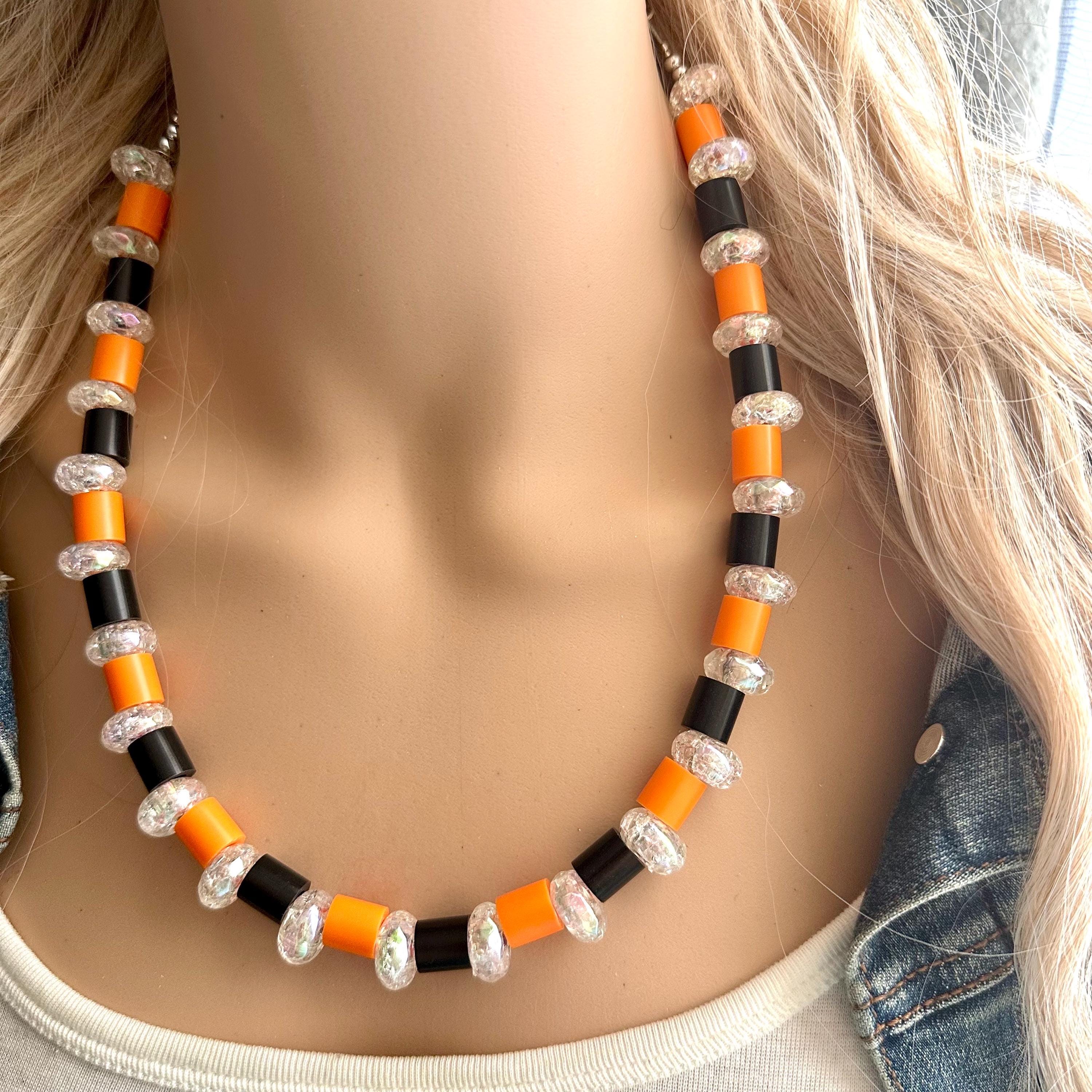 アクセサリー SJSJapan presence white &orange,black Orange & Black Necklace, 1 Single Strand Orange Jewelry, Jack O