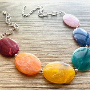 Rainbow Statement Necklace, rainbow jewelry, Your Choice GOLD or SILVER, colorful bib chunky necklace, rainbow necklace beaded