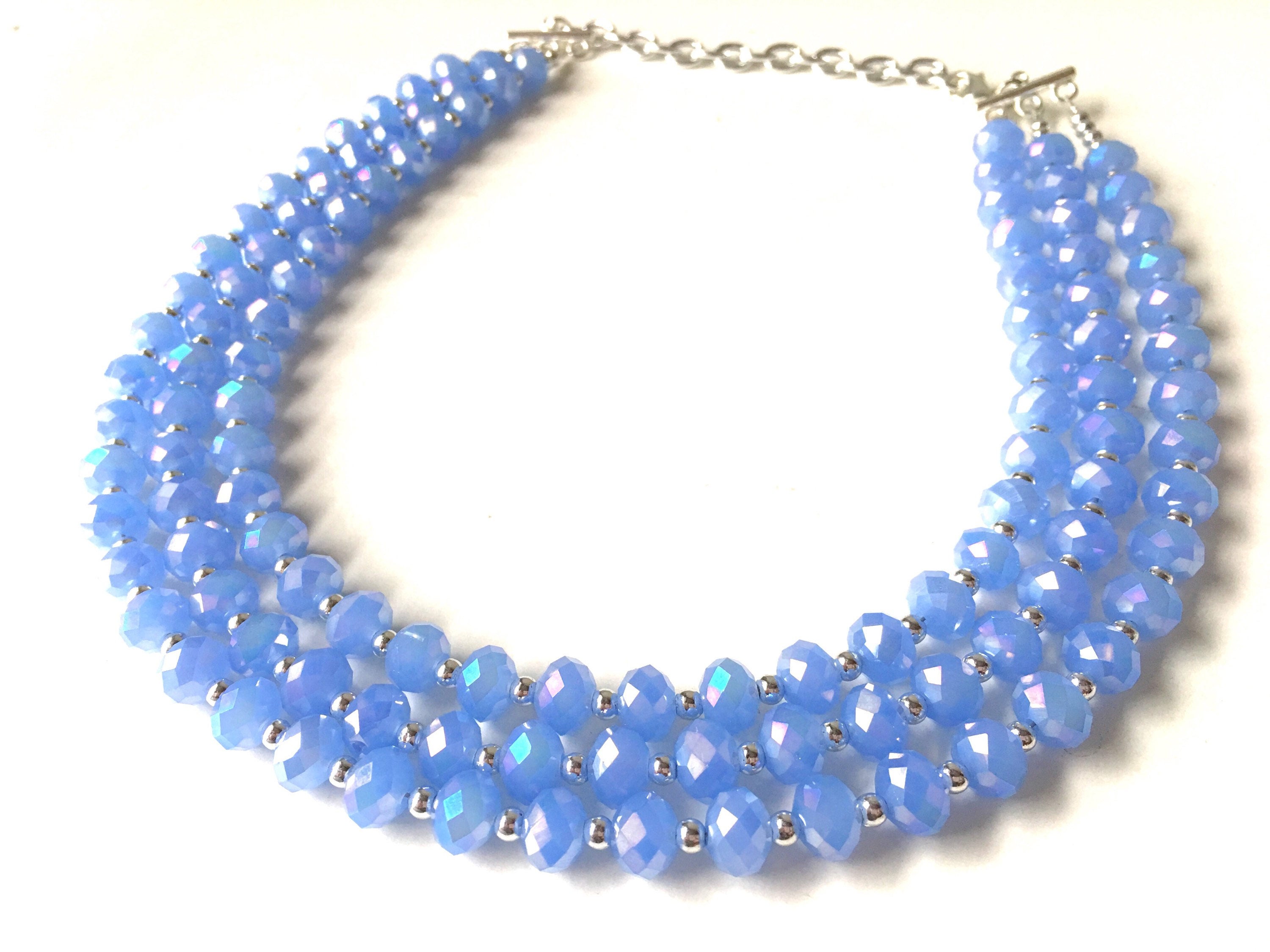 Light Blue & Silver Glass crystal necklace multi strand Etsy