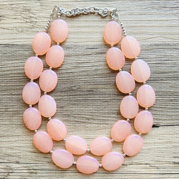 Tangerine Sky Statement Necklace, Big beaded jewelry, Double Strand Statement Necklace, Bib necklace orange bridesmaid wedding silver